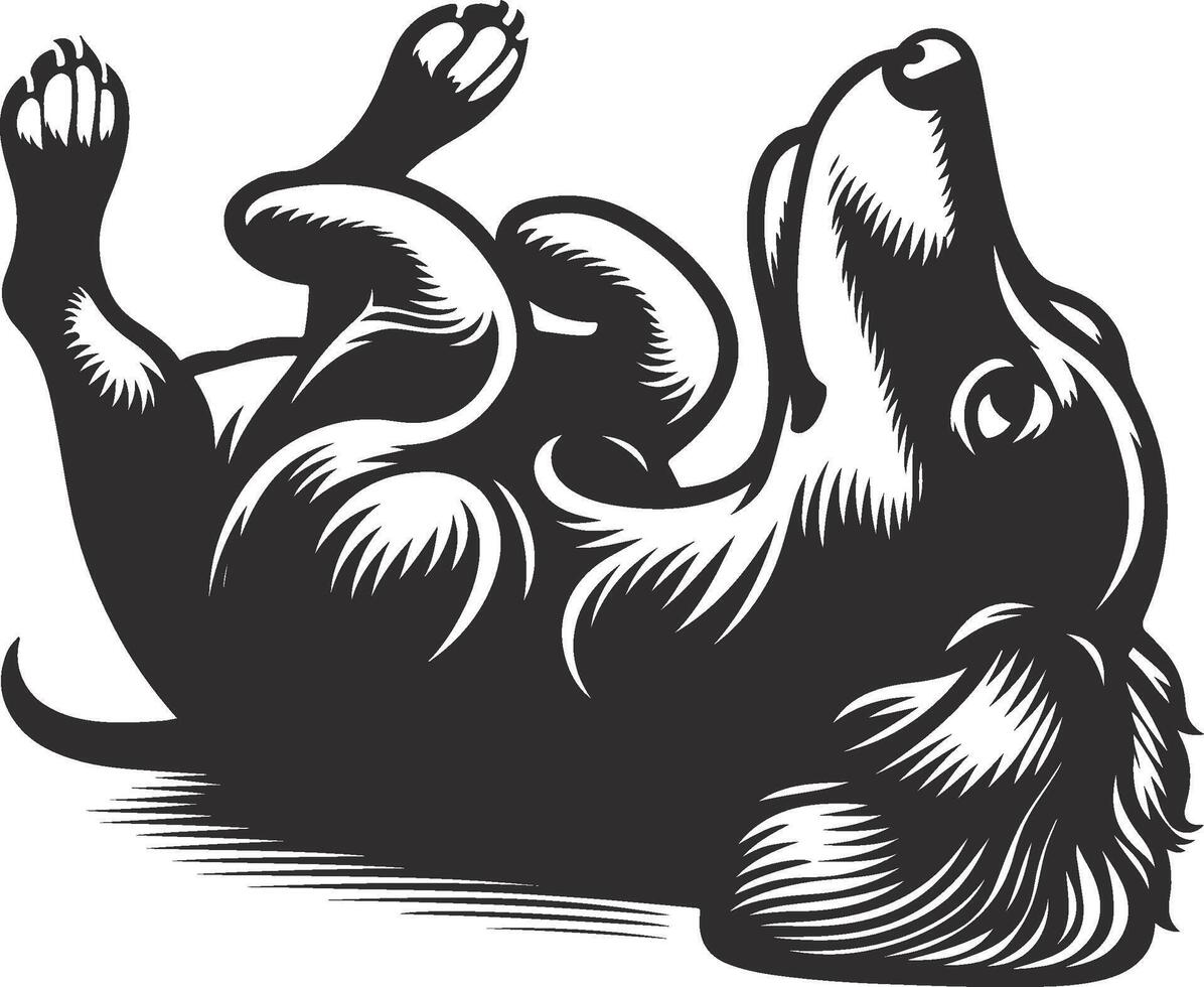 A black and white drawing of a dog laying down vector