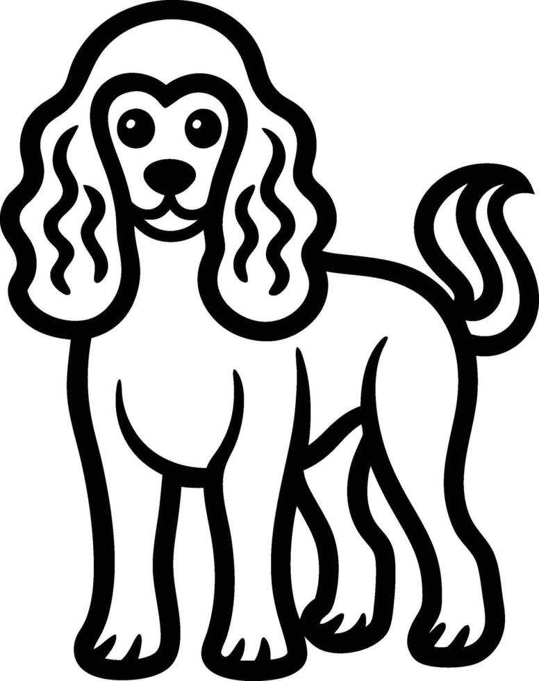 A black and white dog with long hair standing in front of a white background vector