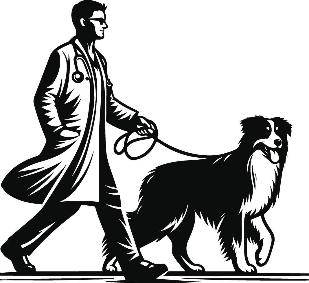 A man walking a dog with a stethoscope vector
