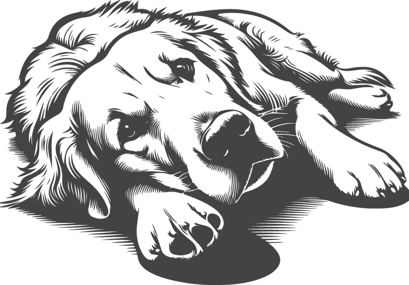 A black and white drawing of a dog laying down vector
