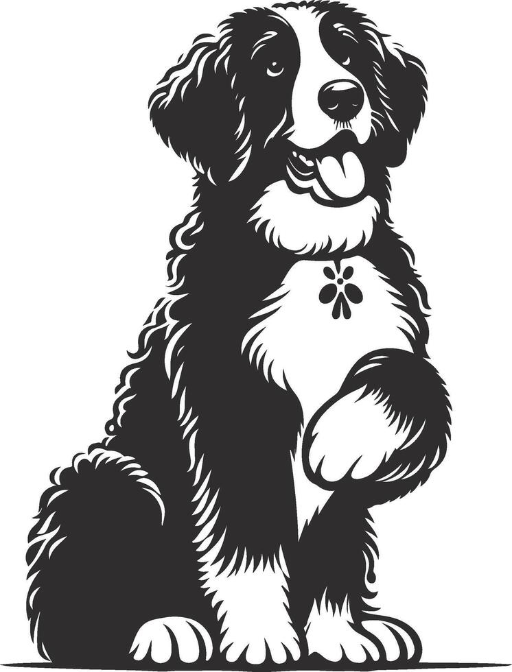 A black and white dog sitting on its hind legs vector