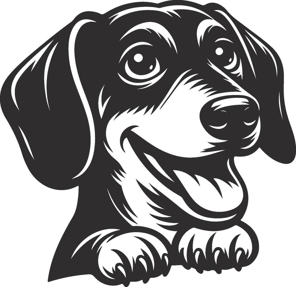 A black and white image of a dog with its tongue out vector