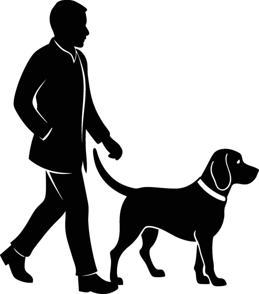 A silhouette of a man walking with a dog vector