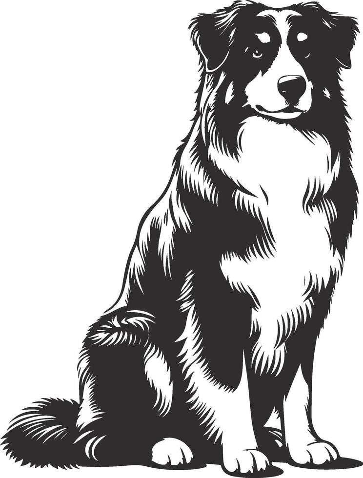 A black and white drawing of a dog sitting vector
