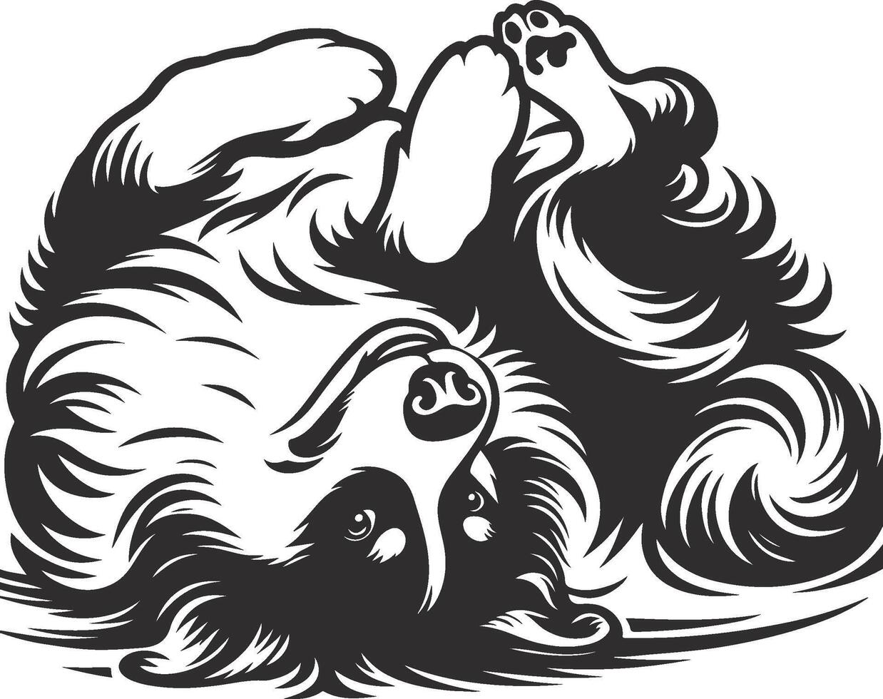 A black and white drawing of a dog laying down vector