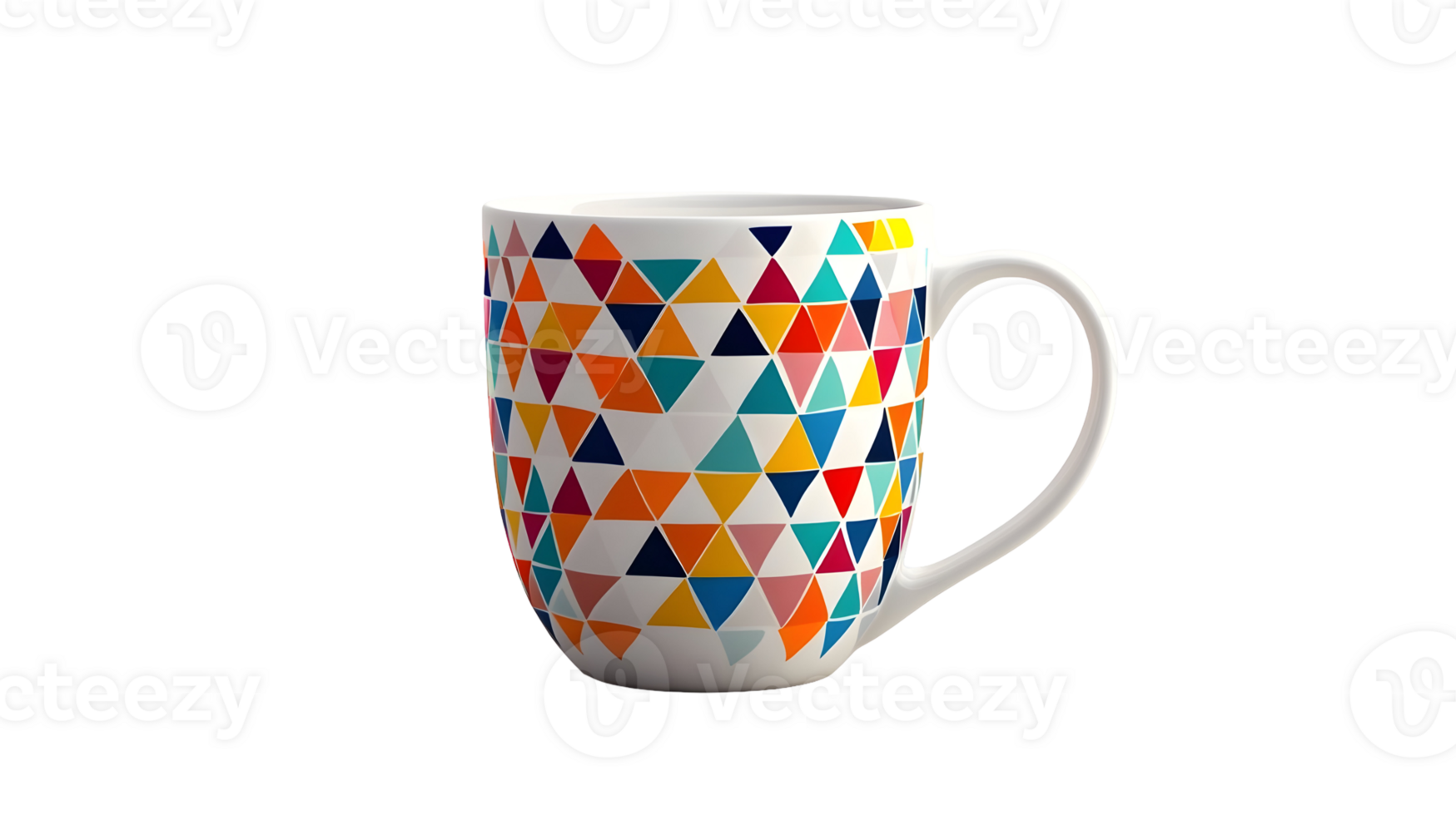 A coffee mug with colorful triangles on it png