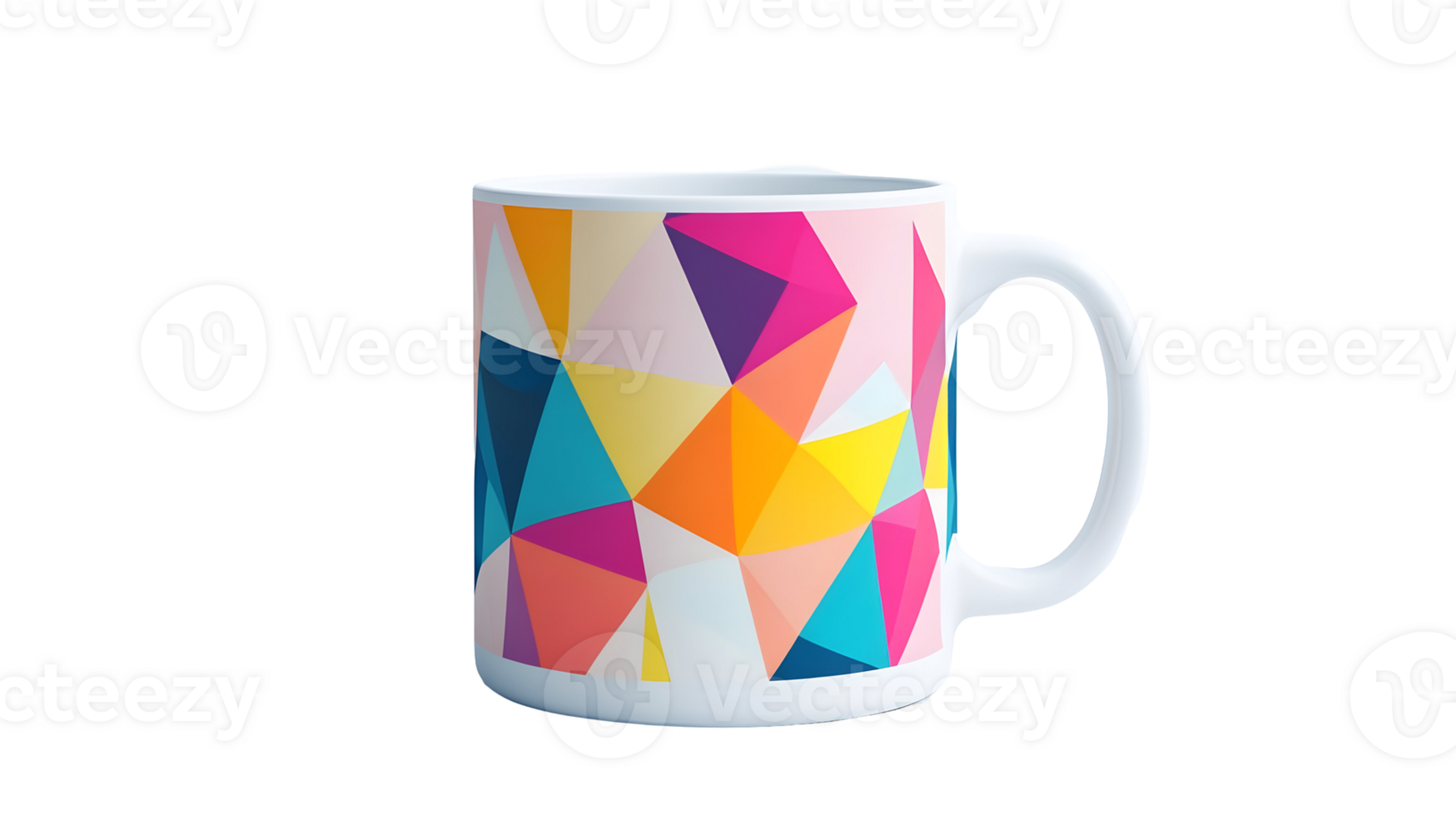 A coffee mug with colorful geometric designs png