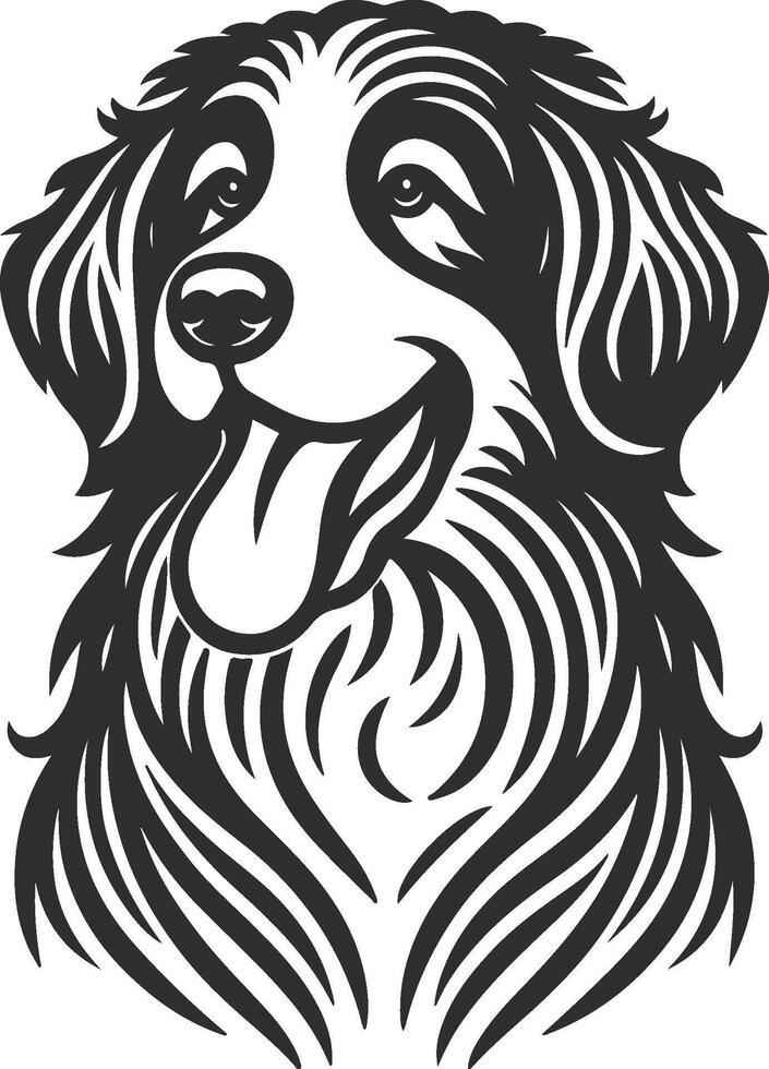 A dog's head is shown in a black and white drawing vector