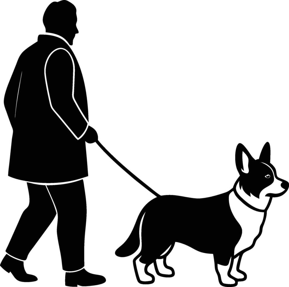A man walking his dog in silhouette vector