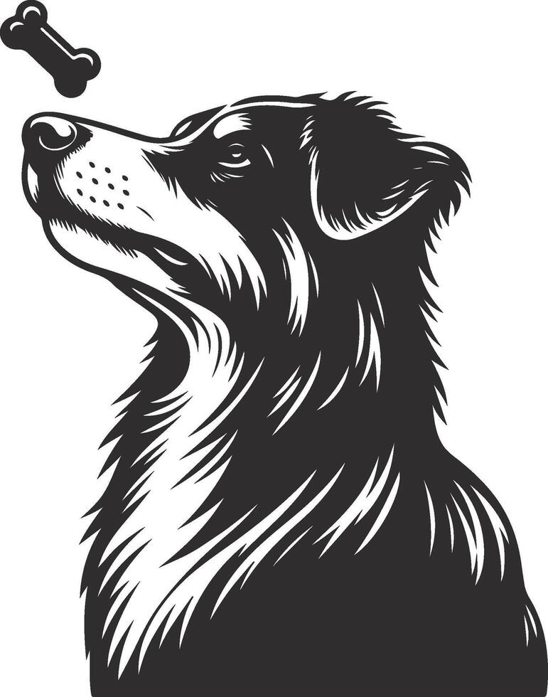 A black and white drawing of a dog with a bone in its mouth vector