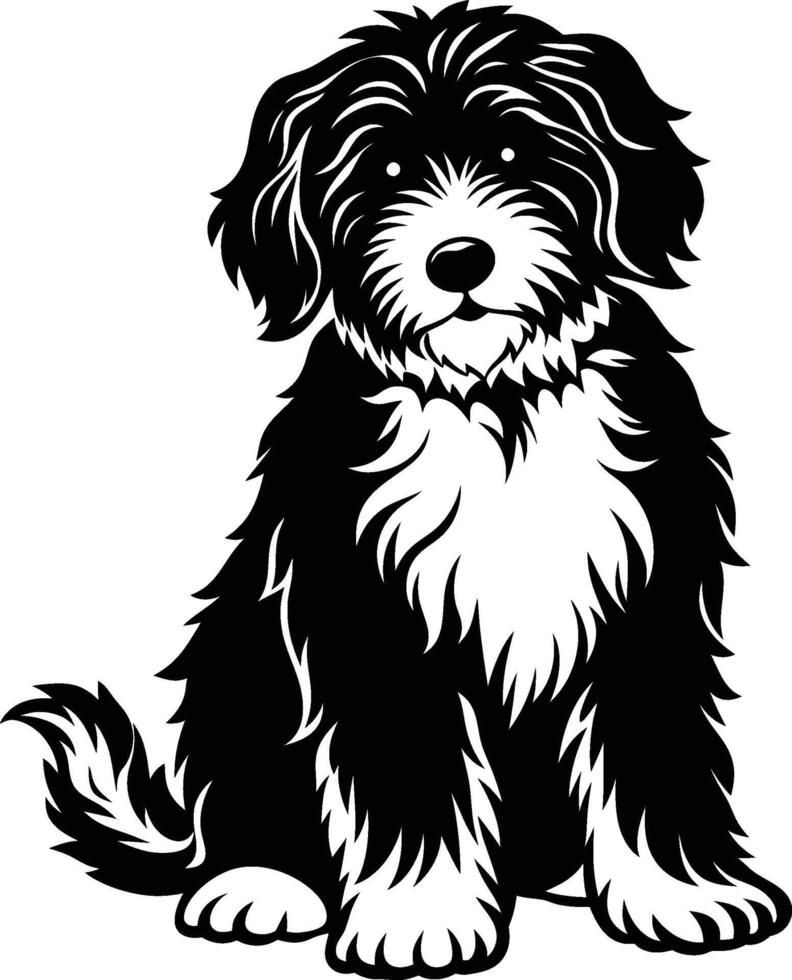 A black and white dog sitting on a white background vector