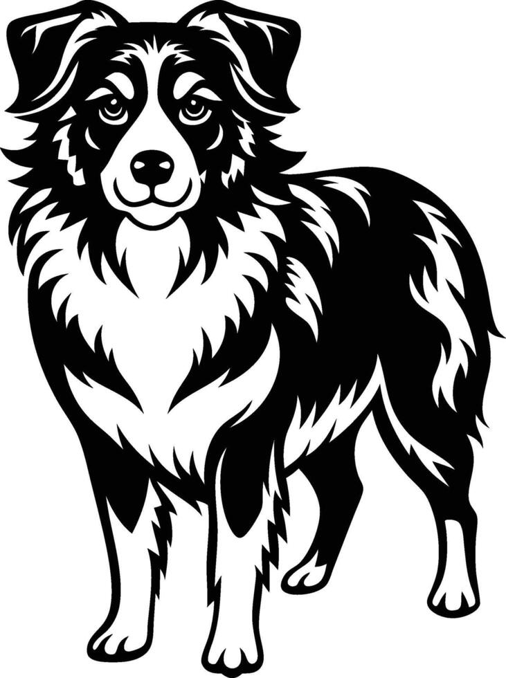 A black and white dog with a long tail vector