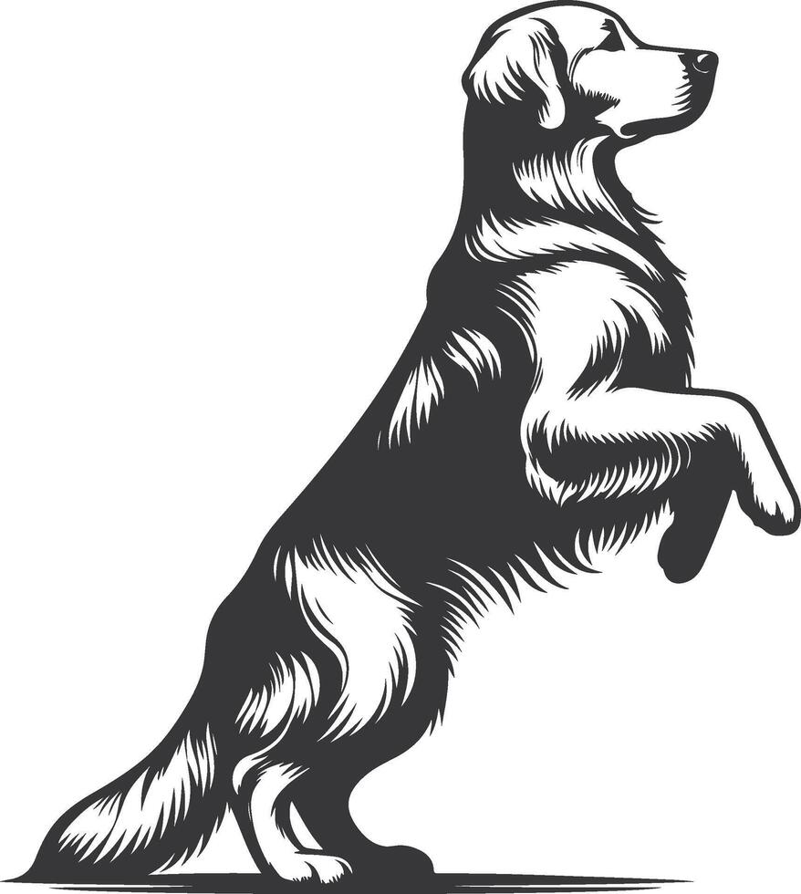 A black and white illustration of a dog standing on its hind legs vector