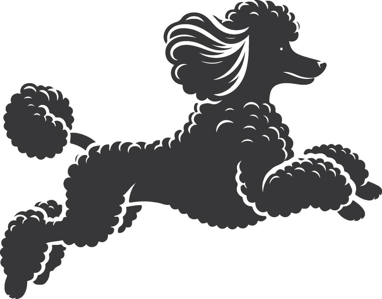 A black and white silhouette of a poodle dog vector