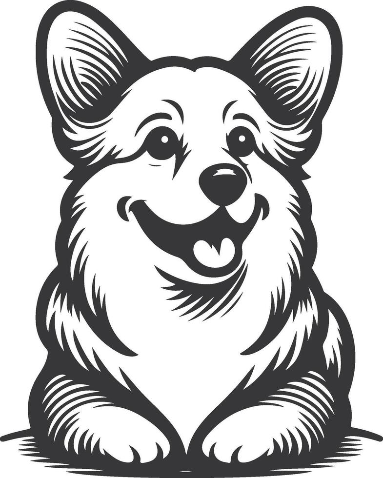 A black and white illustration of a smiling dog vector