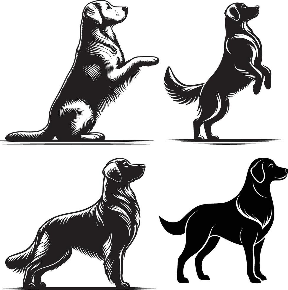 Four different dog silhouettes in different poses vector