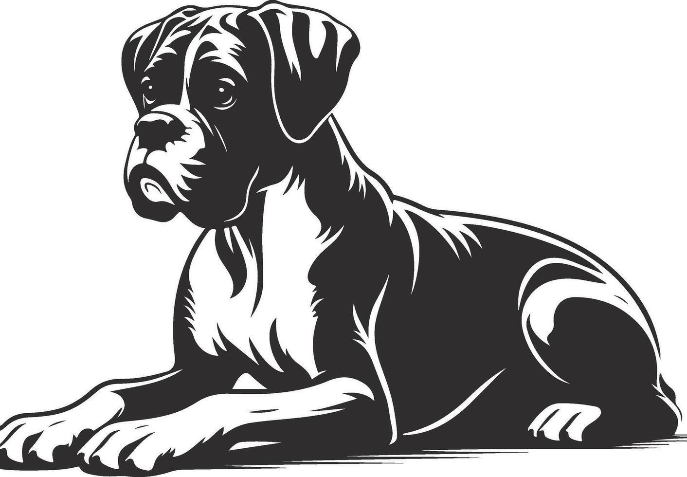 A boxer dog is sitting down on the ground vector