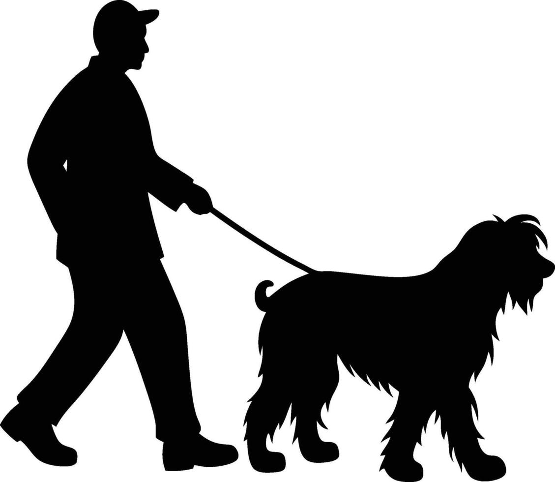 A silhouette of a man walking a dog vector