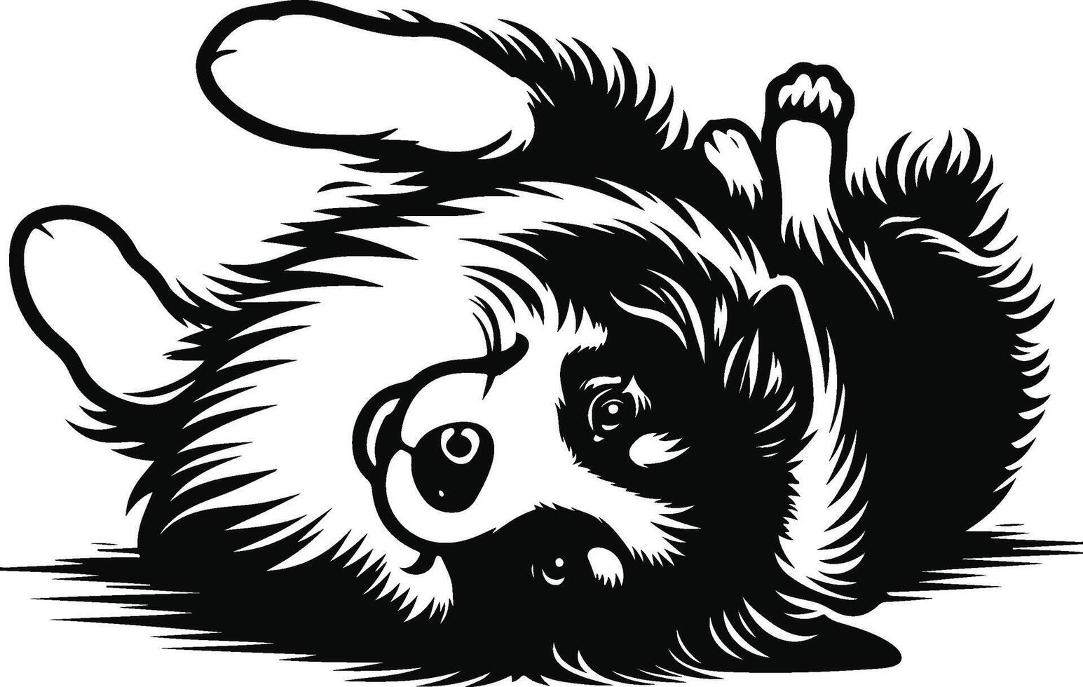 A black and white drawing of a dog laying down vector