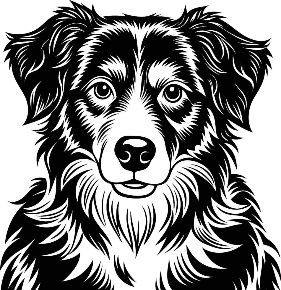 A black and white drawing of a dog's head vector