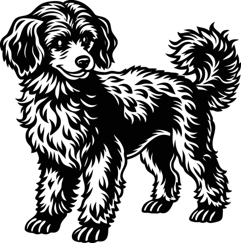 A black and white dog standing on a white background vector