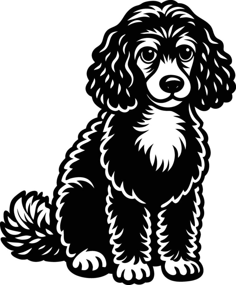A black and white dog sitting on a white background vector