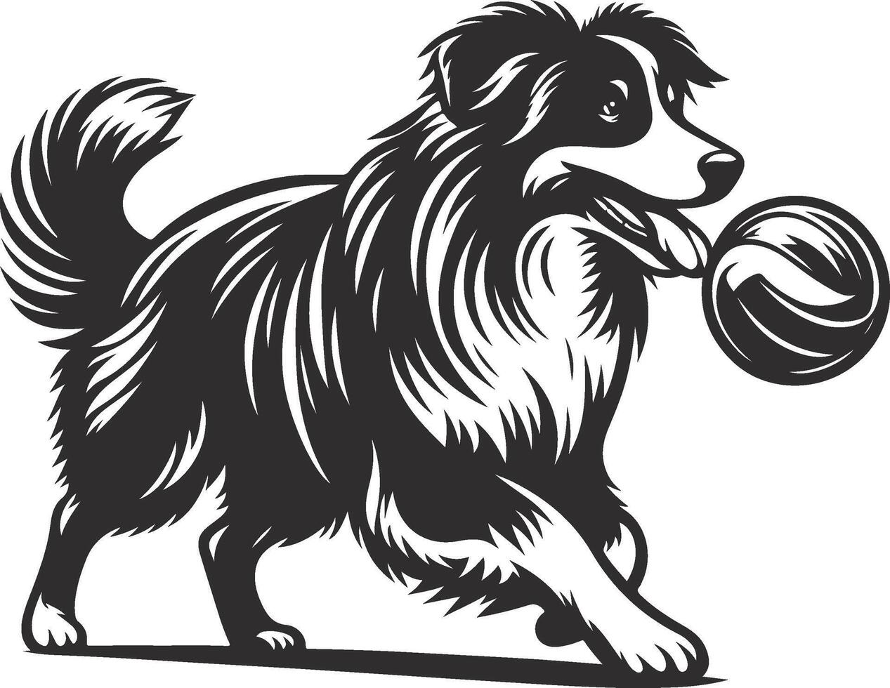 A black and white drawing of a dog with a ball vector