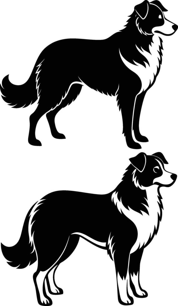 Two black and white silhouettes of a dog vector