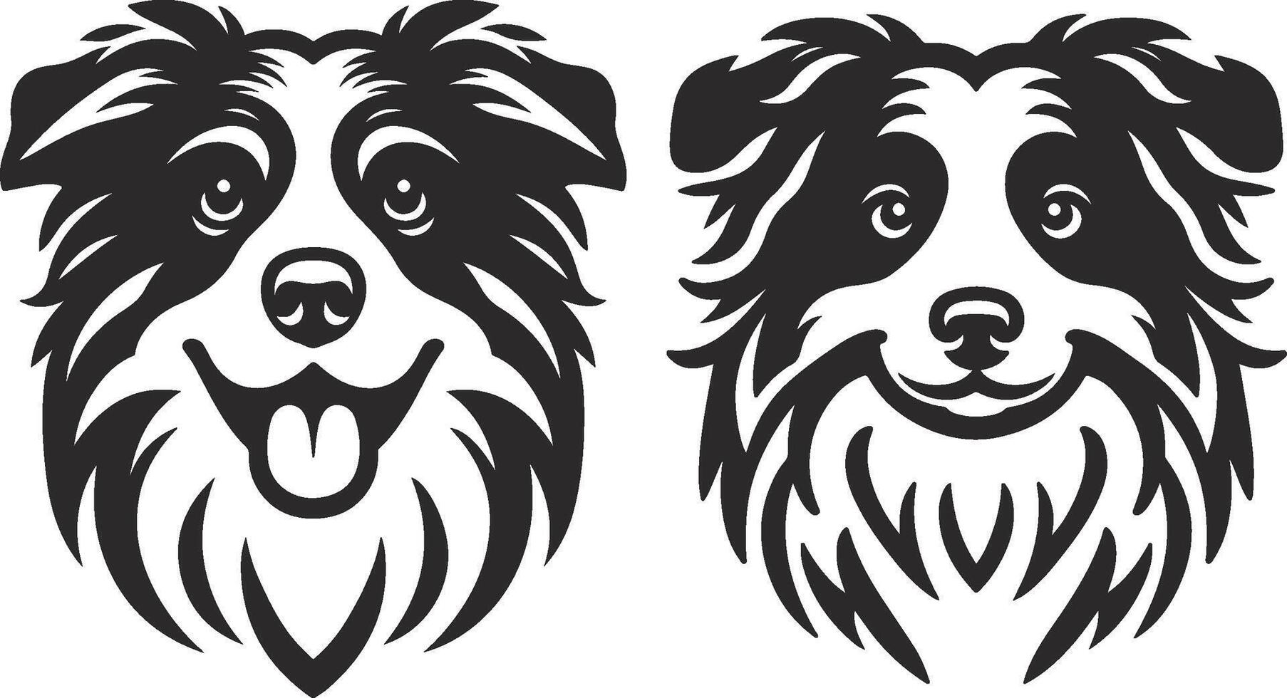 Two black and white dog heads are shown on a white background vector