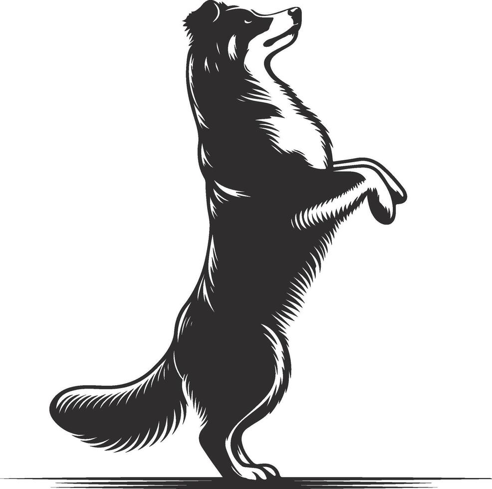 A black and white drawing of a dog standing on its hind legs vector