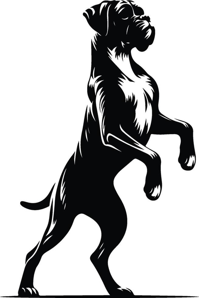 A black and white silhouette of a dog standing on its hind legs vector