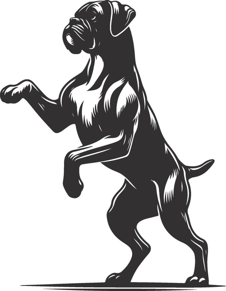 A black and white illustration of a dog standing on its hind legs vector