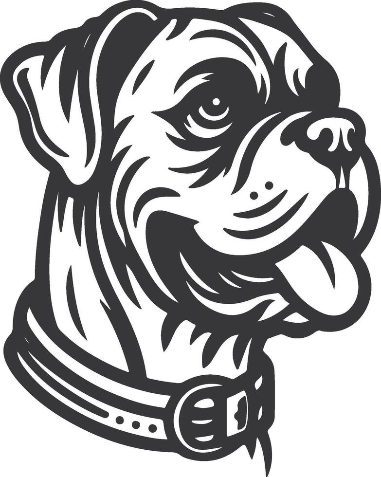 A black and white illustration of a dog's head vector