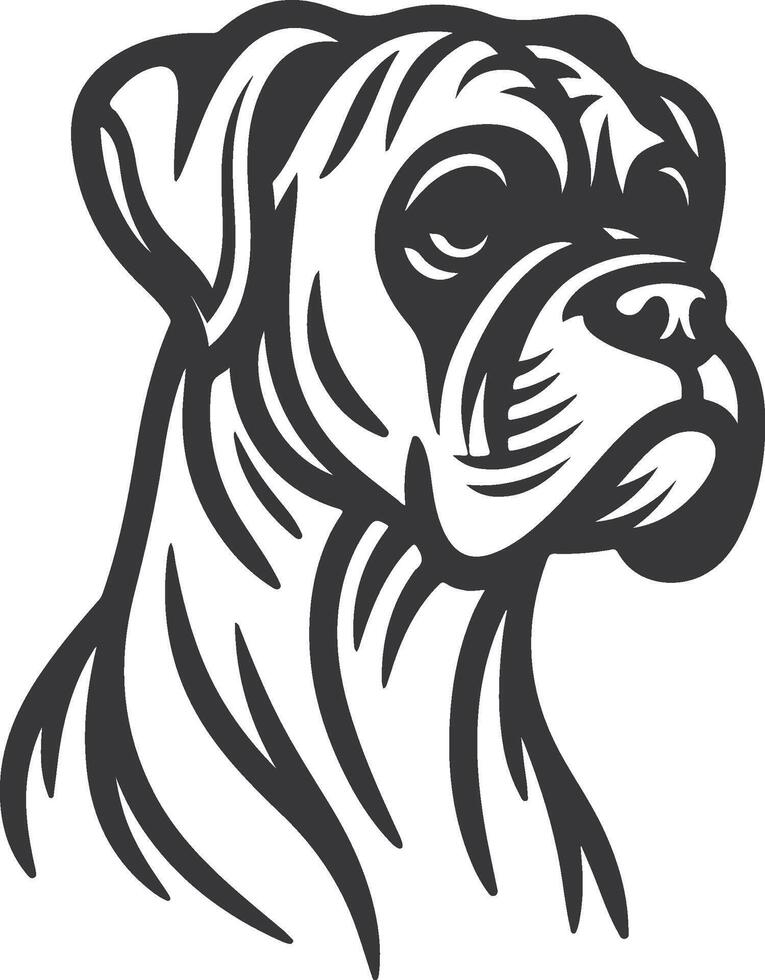 A black and white drawing of a boxer dog vector