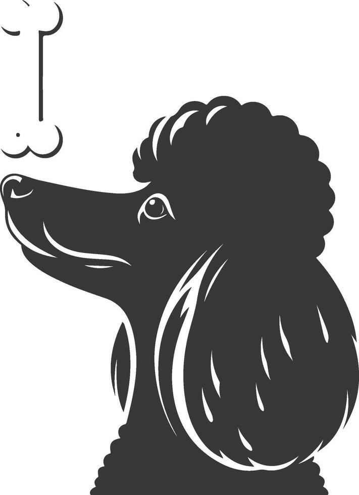 A black poodle dog with a bone in its mouth vector