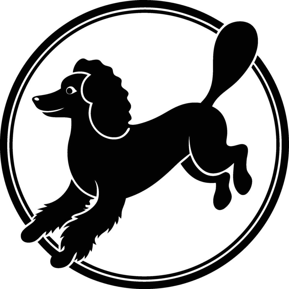 A black and white poodle dog in a circle vector