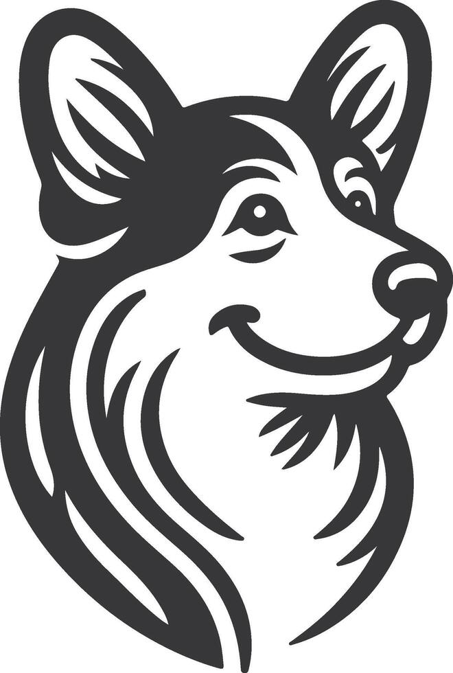 A black and white illustration of a dog's head vector