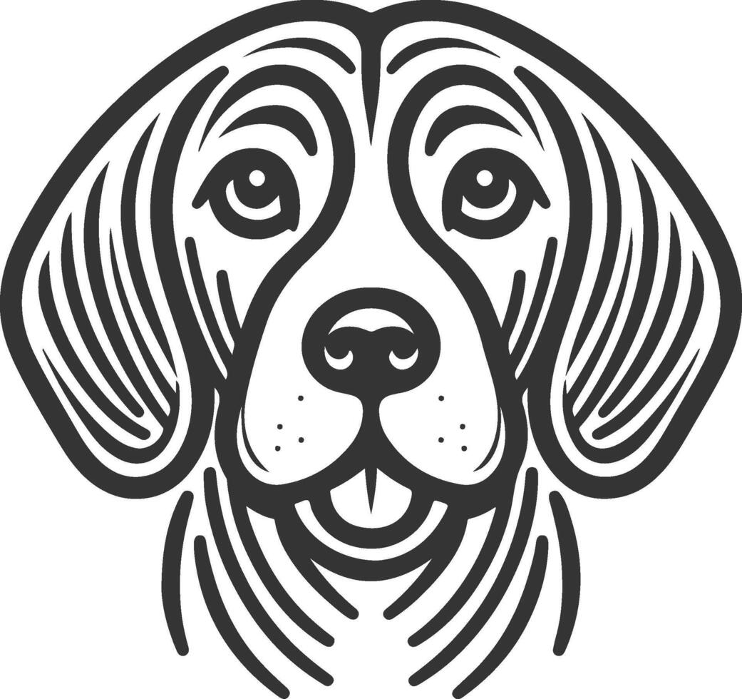 A dog's head is shown in a black and white drawing vector