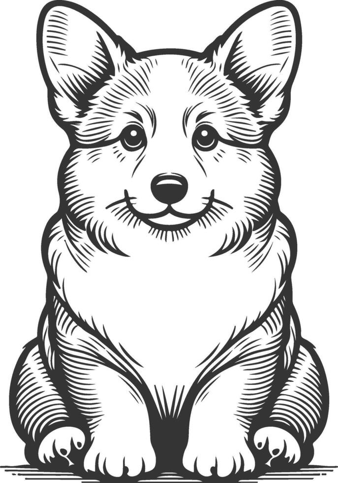 A black and white drawing of a corgi dog vector