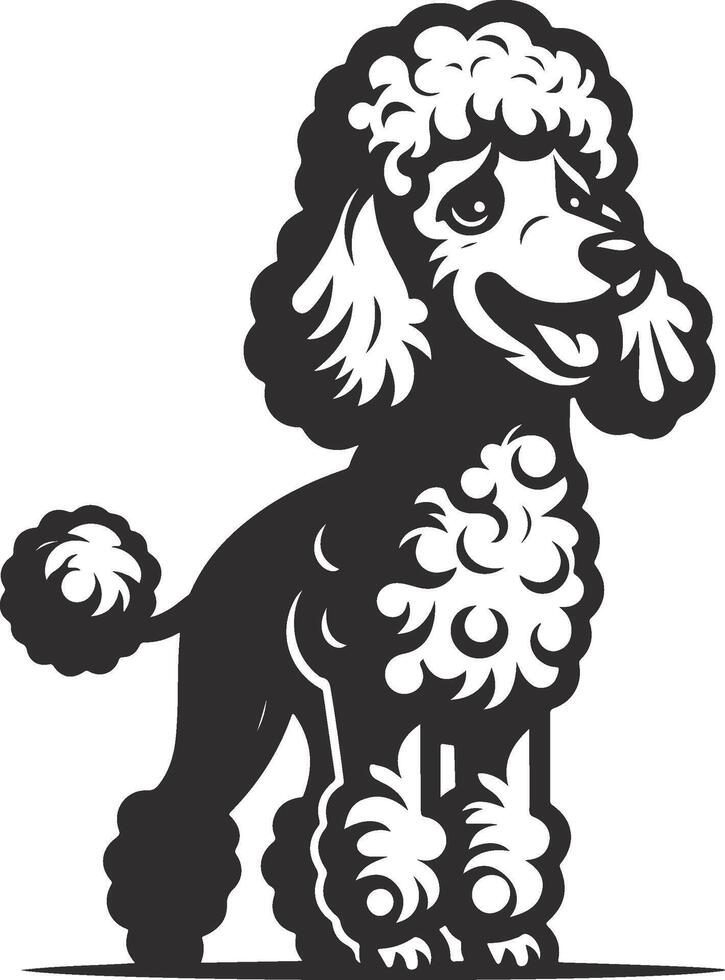 A black and white poodle dog standing in front of a white background vector