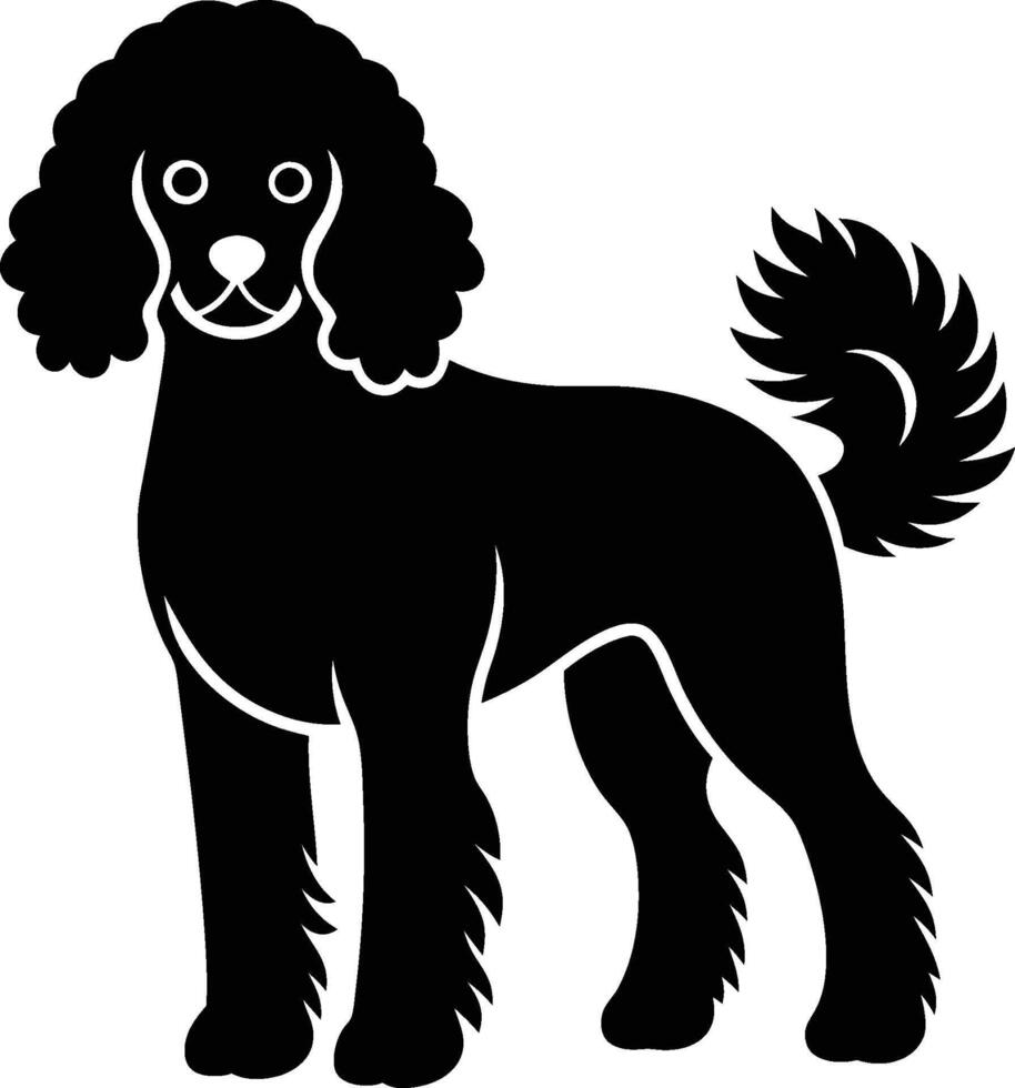 A black and white silhouette of a poodle dog vector