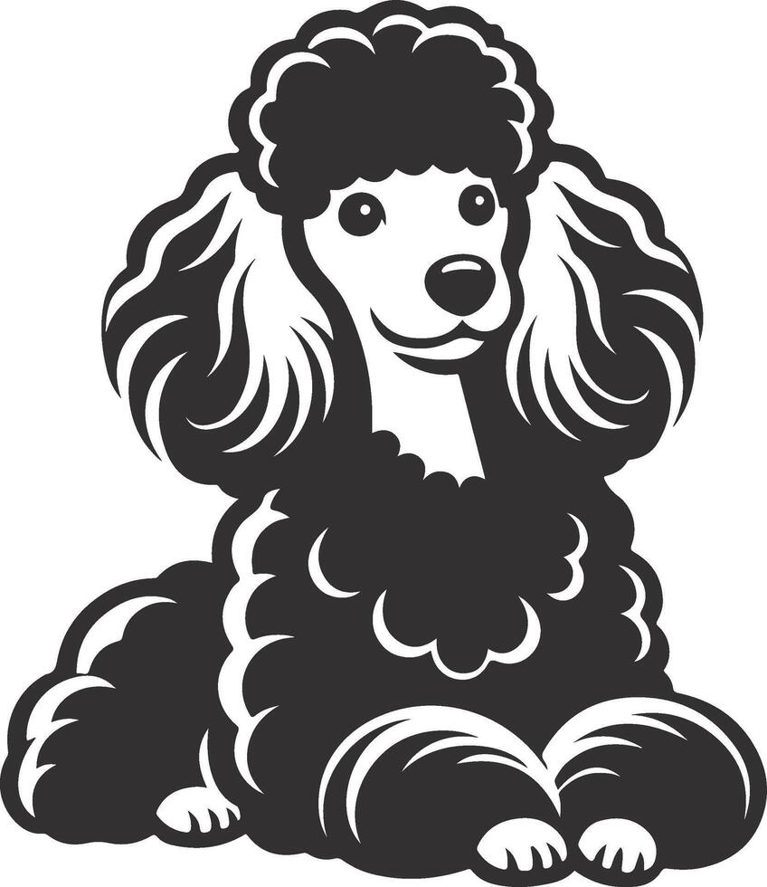 A black and white poodle dog sitting down vector