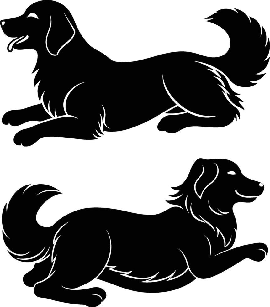 Two black dogs lying on their sides vector