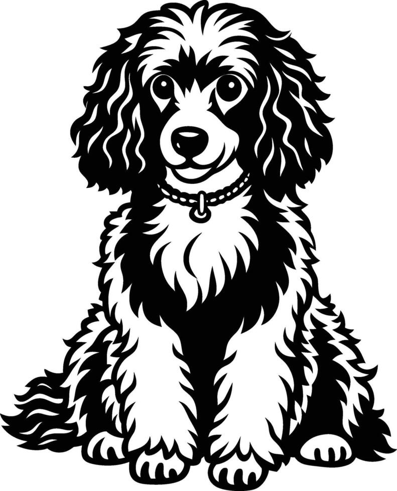 A black and white dog sitting on a white background vector