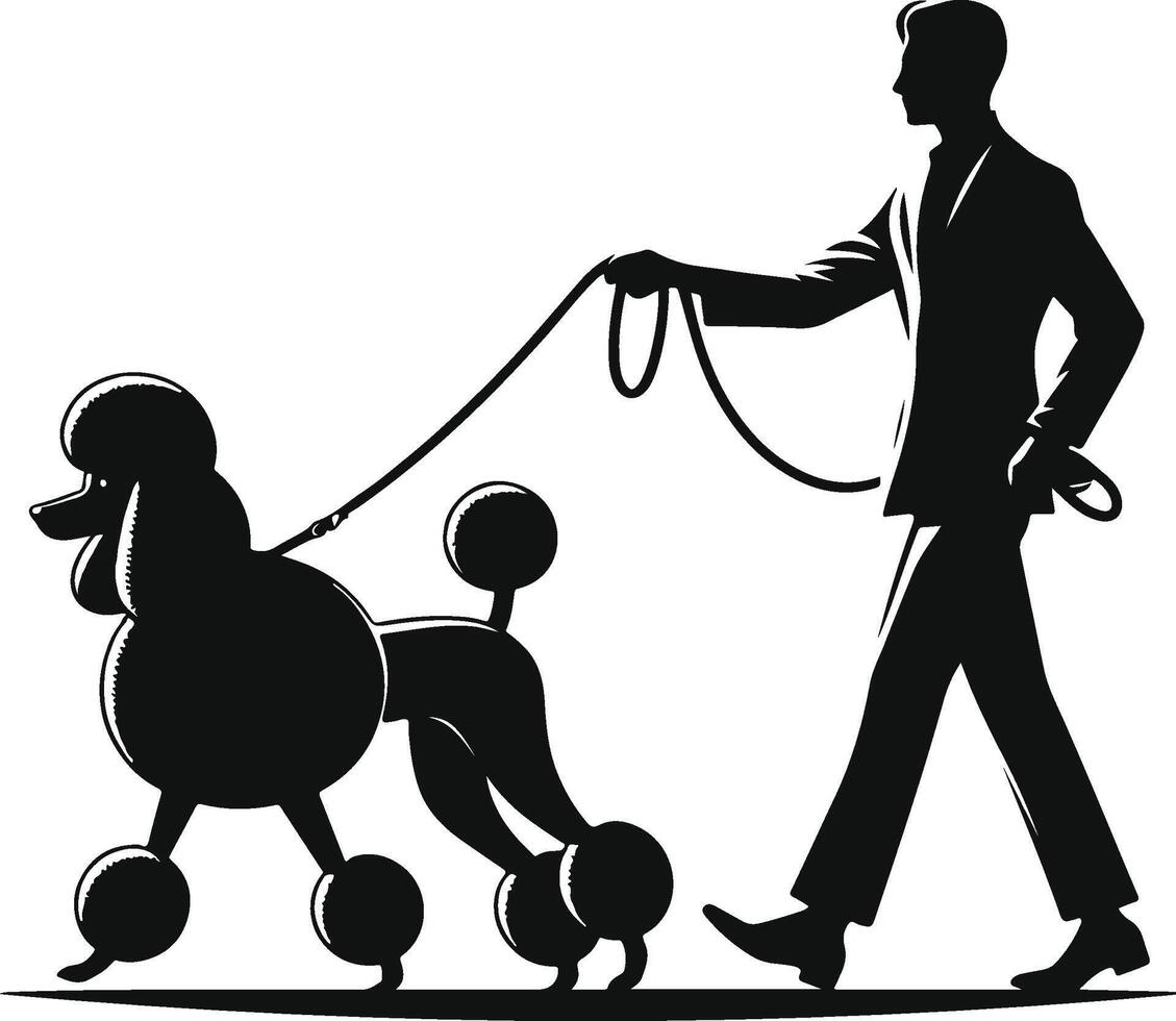 A man in a suit is walking a poodle vector