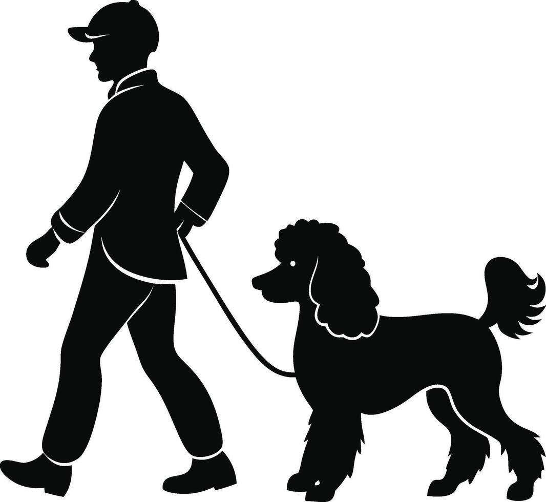 Silhouette of a man walking a poodle vector