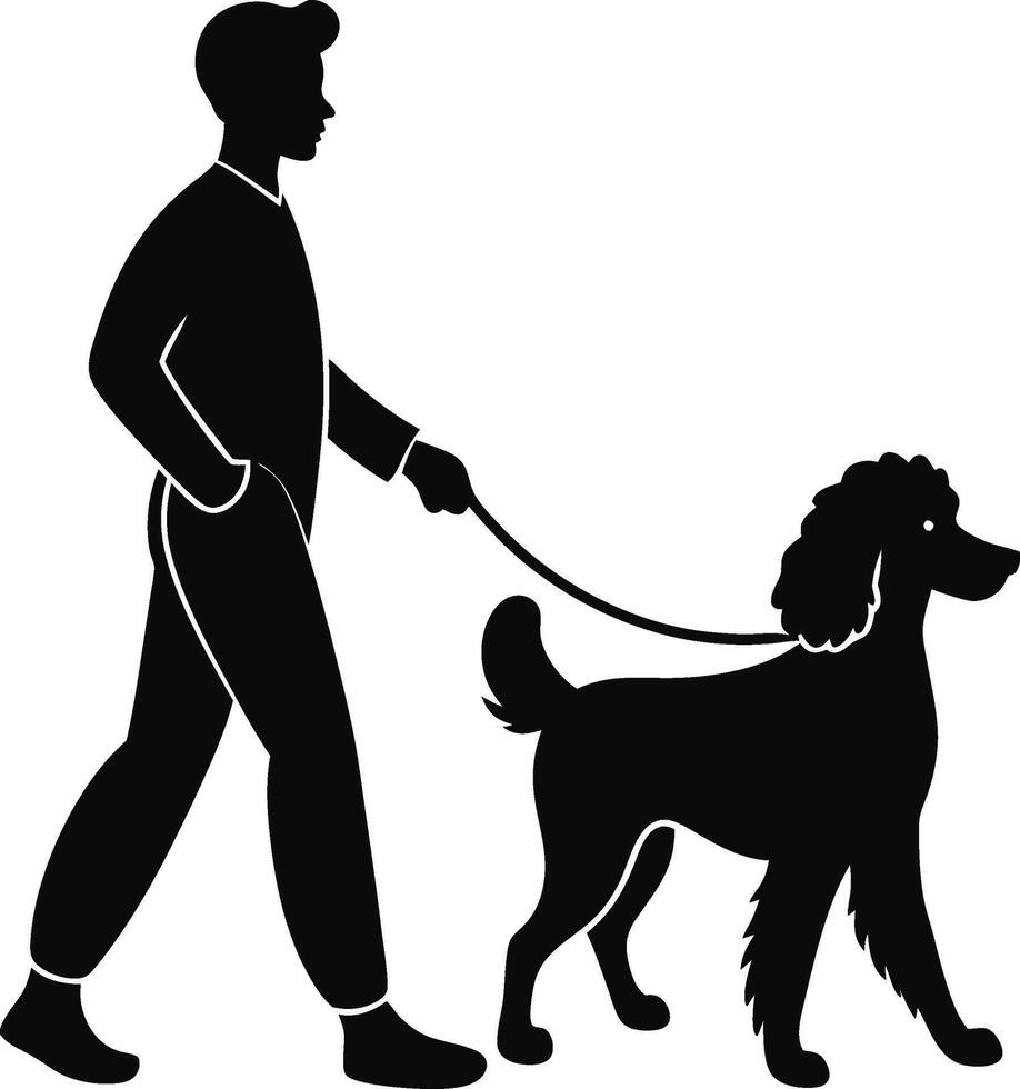 Silhouette of a man walking a dog vector