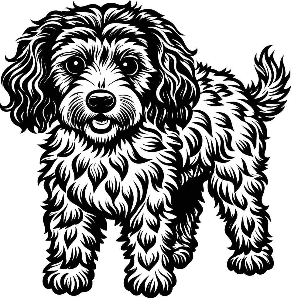 A black and white drawing of a dog vector