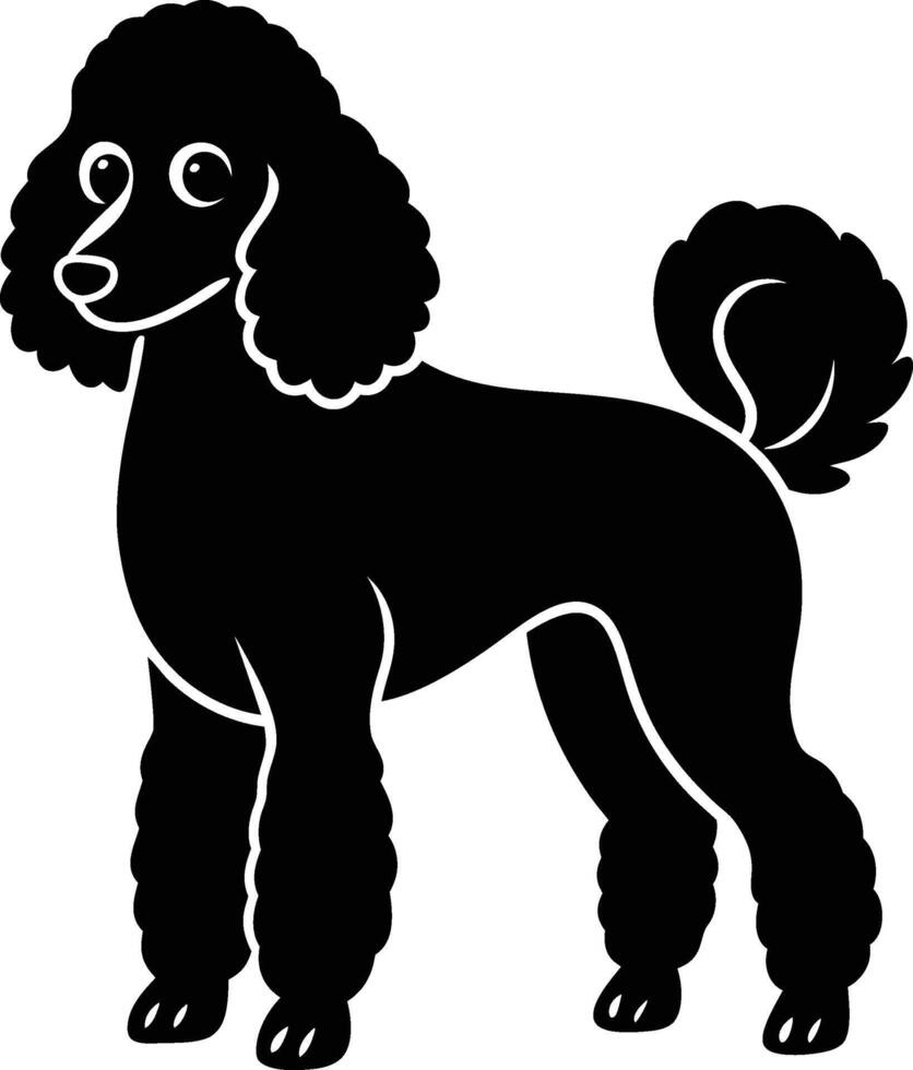 A black poodle dog is standing in front of a white background vector