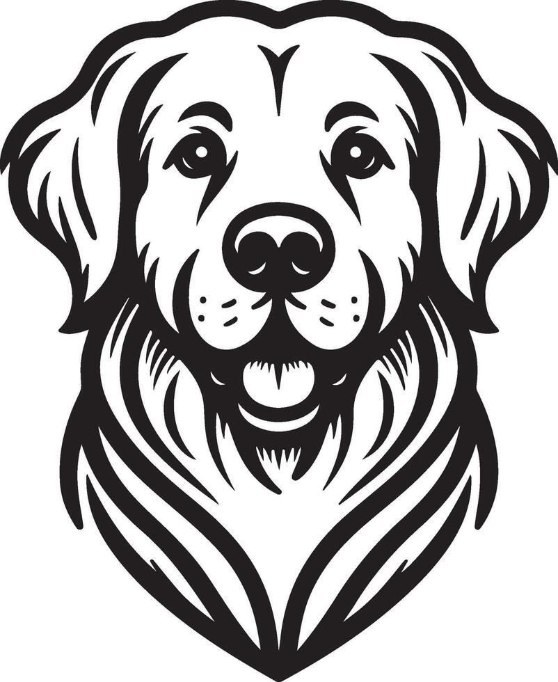 A black and white illustration of a golden retriever dog vector